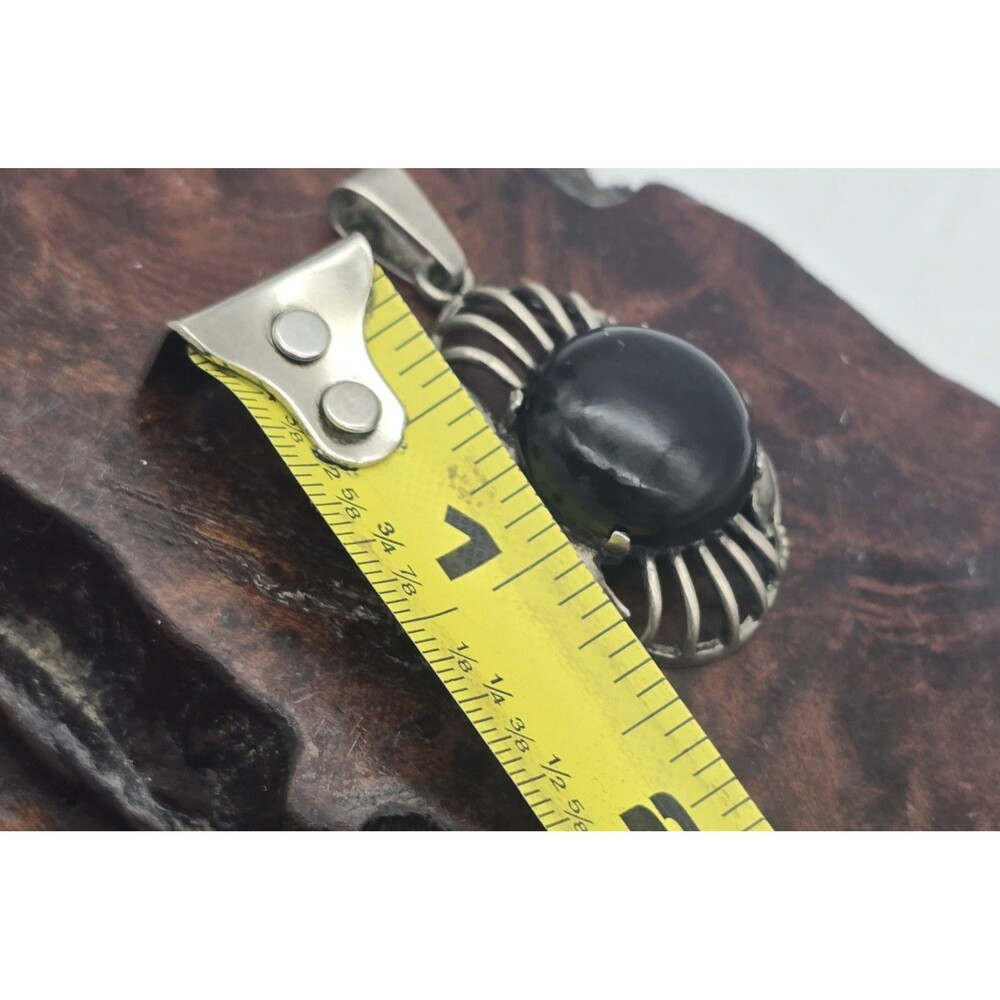 Vintage Norwegian 830 Sterling Silver Pendant, Black Onyx Stone Pendant - Picture 5 of 7